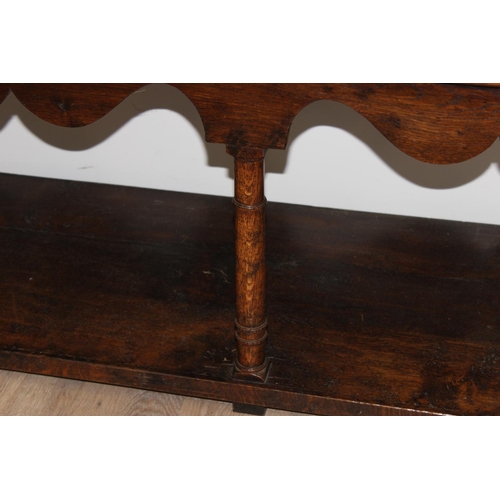 137 - A George III style oak 3 drawer sideboard or dresser base with brass handles, approx 185cm wide x 51... 