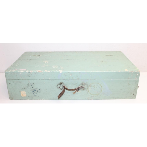 310 - Mixed vintage wooden items to incl cash till, spirit level, tank inspection lamp box, first aid box ... 