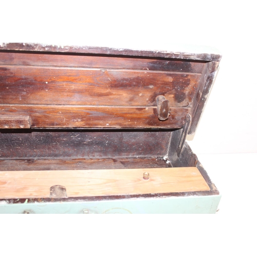 310 - Mixed vintage wooden items to incl cash till, spirit level, tank inspection lamp box, first aid box ... 