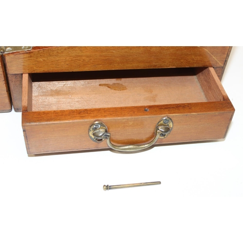 311 - Antique and later wooden items to incl an inlaid dinner knife box, crumb tray and brush, writing slo... 