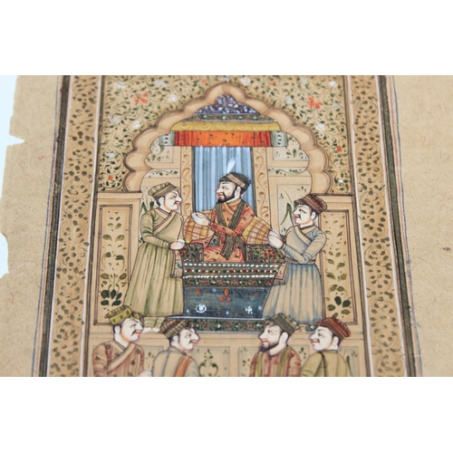 473 - 4 antique pages from a book containing a number of Mughal style gouache watercolours, 19th century o... 