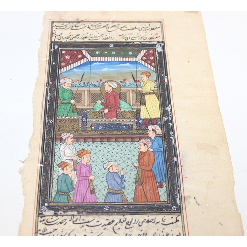 473 - 4 antique pages from a book containing a number of Mughal style gouache watercolours, 19th century o... 