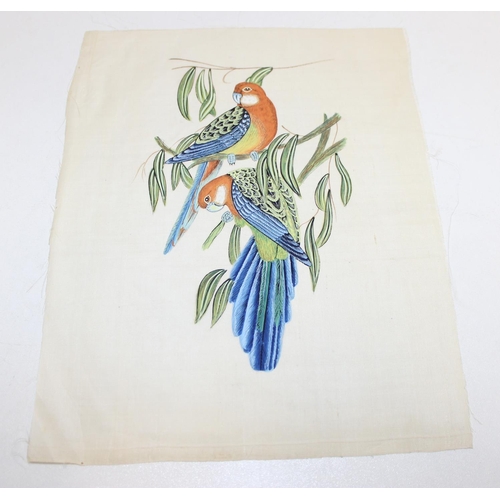 475 - Qty of hand-painted pictures of birds to incl one on silk, largest approx 32cm x 25cm