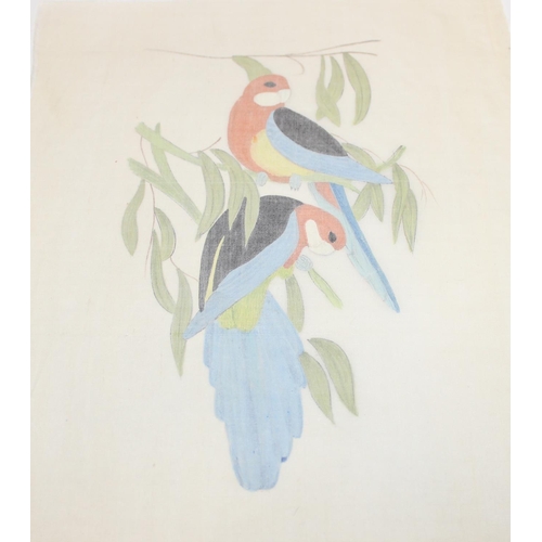 475 - Qty of hand-painted pictures of birds to incl one on silk, largest approx 32cm x 25cm