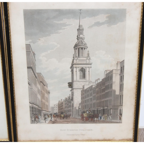 496 - 7 antique engraved plates of London architectural scenes, most with hand-colouring, to incl Bow Stee... 