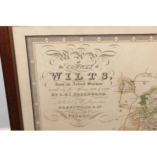 499 - Antique framed coloured map of The County of Wiltshire, produced by C & I Greenwood of London, in gl... 