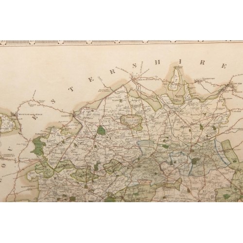 499 - Antique framed coloured map of The County of Wiltshire, produced by C & I Greenwood of London, in gl... 