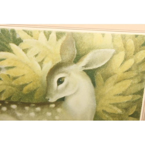 503 - Vintage mid-century print of 'The Little Fawn Deer', signed by the artist Billie Waters, in glazed f... 