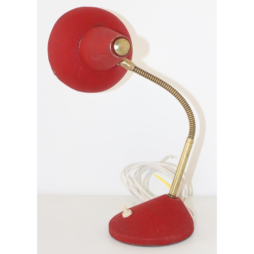 261 - Italian lamps - 1950's small brass table lamp with red metal shade and flexible stem, approx 32cm ta... 