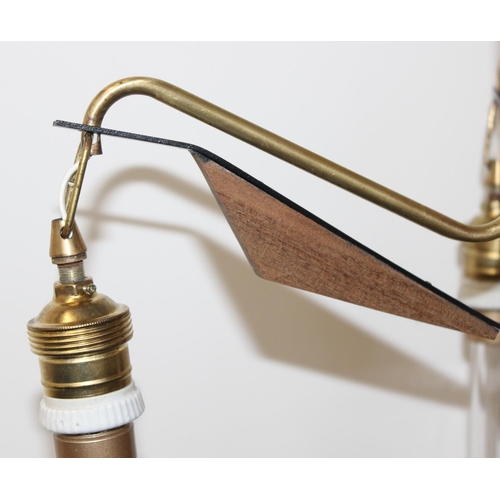 279 - Italian lamps - 3 branch brass, steel and wood pendant light with extended LED bulbs, approx 50cm H ... 