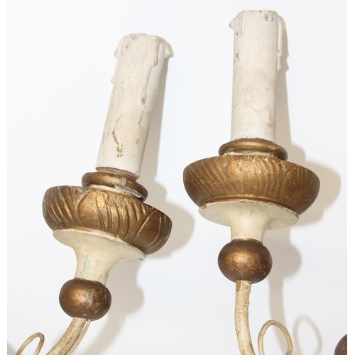 293 - Italian lamps - A pair of early 20th century carved wooden wall sconces with gilt decoration, approx... 