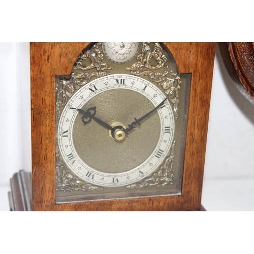 1320 - Small Tempus Fugit bracket clock and an oak cased mercury barometer by T. Pickett Ltd, barometer app... 