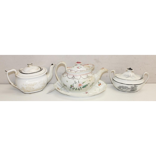 1574 - Newhall Porcelain - antique teapots, 2-handled tureen and a shallow dish