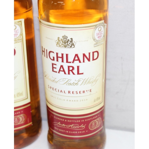 1591 - 3 x bottles of Highland Earl blended Scotch whisky (1 litre and 2 x 70cl)