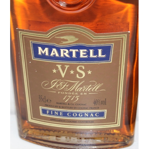 1599B - 2 x bottles of brandy - 1 litre Three Barrels and 35cl Martell Fine Cognac