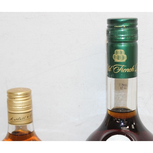 1599B - 2 x bottles of brandy - 1 litre Three Barrels and 35cl Martell Fine Cognac