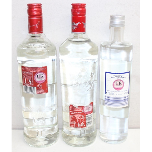 1599C - 3 x bottles of vodka - 2 x 1 Ltr Smirnoff and 1 x 0.7cl Wolschovska vodka