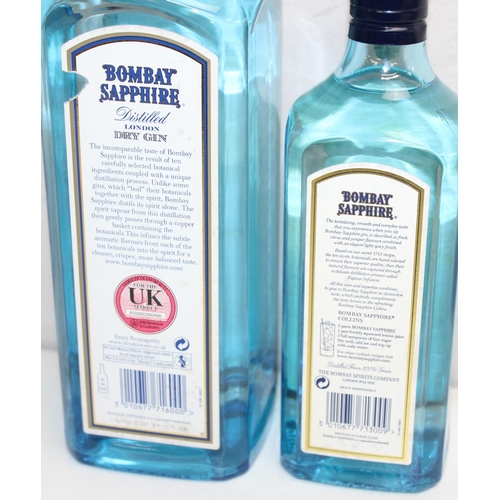 1599J - 2 x bottles of Bombay Sapphire London Dry Gin (1 x 1 litre, 1 x 50cl)