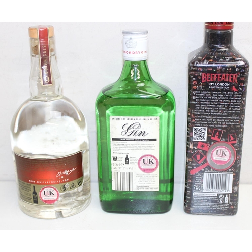 1599K - 3 x assorted bottles of gin - Beefeater, Whitely Neill, and Oliver Cromwell dry gin (70cl)