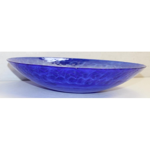 1665 - A large blue luster finished art glass bowl, seemingly unmarked, approx 41cm in diameter