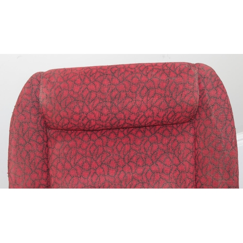 65 - A pair of retro red and black patterned armchairs, seemingly unmarked, approx 83cm tall