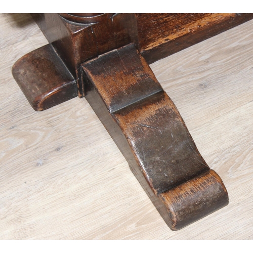 141 - An antique style oak refectory table on turned legs, approx 150cm x 83cm x 75cm