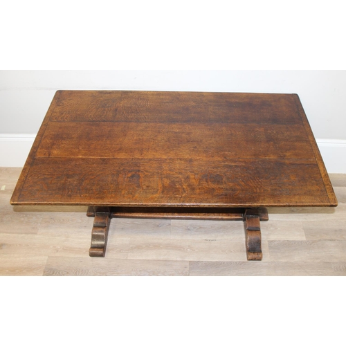 141 - An antique style oak refectory table on turned legs, approx 150cm x 83cm x 75cm