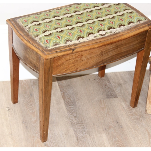 164 - 2 vintage stools to incl a camel stool and tapestry-topped piano stool, largest approx 53cm H