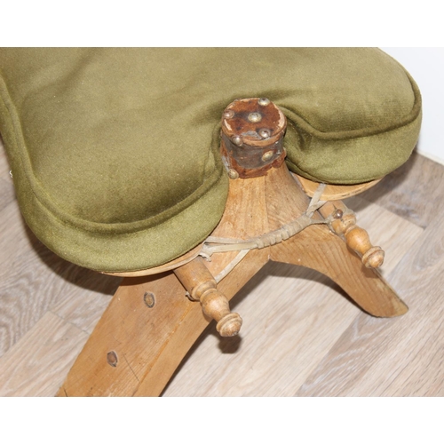 164 - 2 vintage stools to incl a camel stool and tapestry-topped piano stool, largest approx 53cm H