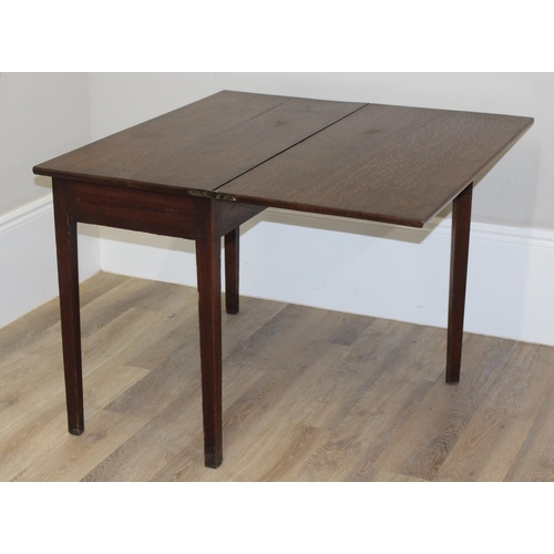 142 - Georgian oak tea table with lift-over top and single drawer, approx 96cm x 96cm x 72cm