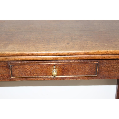 142 - Georgian oak tea table with lift-over top and single drawer, approx 96cm x 96cm x 72cm