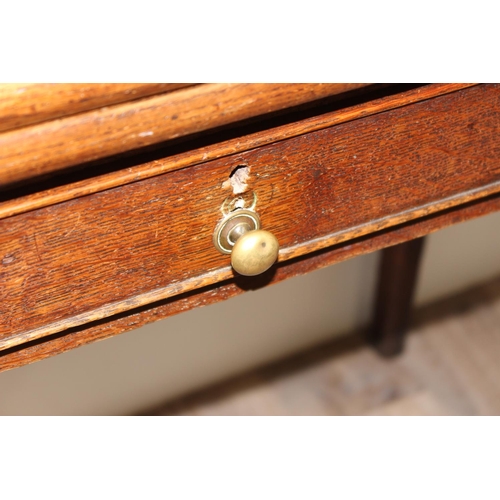 142 - Georgian oak tea table with lift-over top and single drawer, approx 96cm x 96cm x 72cm