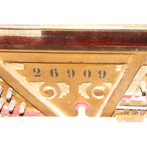 123 - Neumeyer of Berlin upright piano retailed through S. Hermitage, with marquetry inlaid details, appro... 