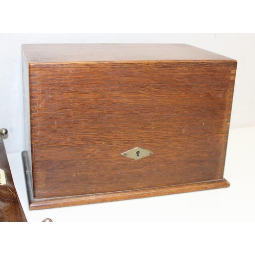 316 - Vintage oak chest and 3 book presses to incl 'The Universal Press', chest approx 31 x 21 x 21cm