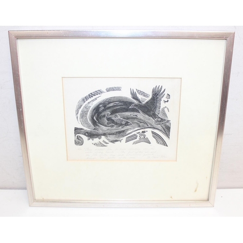 403 - St Claire Allen (Northern Irish, 1941-2012), artist proof wood engraving of fish and birds, pencil w... 