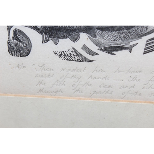 403 - St Claire Allen (Northern Irish, 1941-2012), artist proof wood engraving of fish and birds, pencil w... 