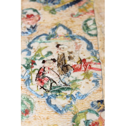 472 - Assorted Chinese and Oriental items to incl silk embroideries and printed scroll (4)