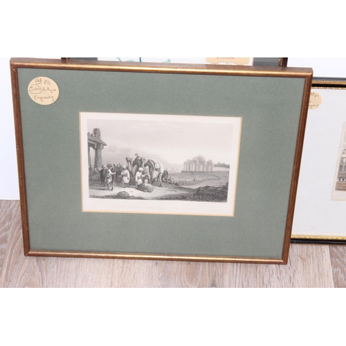 494 - Qty of antique and later framed prints and a mirror, largest approx 44cm 32cm