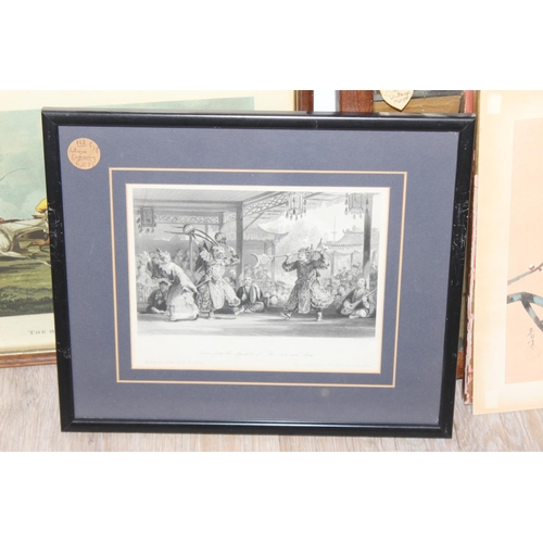 494 - Qty of antique and later framed prints and a mirror, largest approx 44cm 32cm