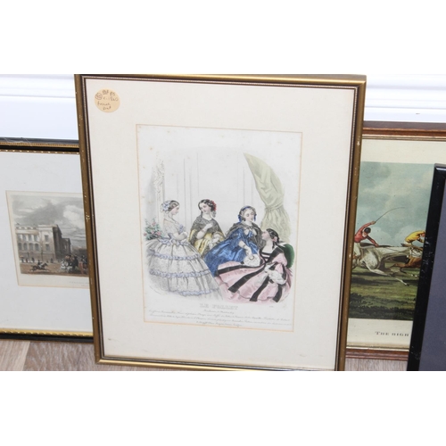 494 - Qty of antique and later framed prints and a mirror, largest approx 44cm 32cm