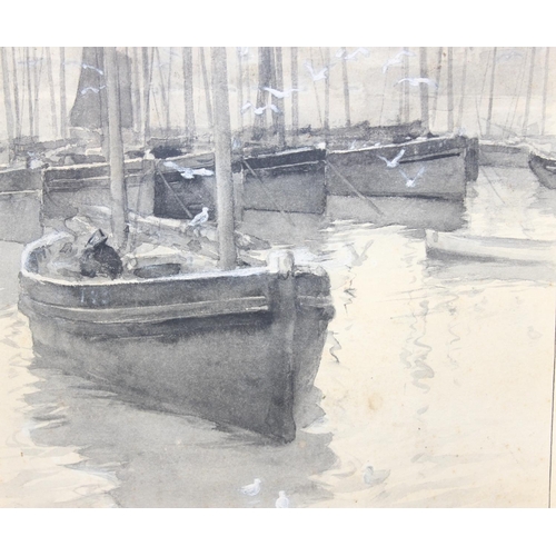 509 - Arthur Leslie Collins (XIX-XX), watercolour of moored boats signed A.L. Collins lower left, approx 3... 