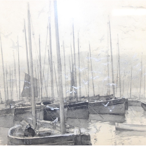 509 - Arthur Leslie Collins (XIX-XX), watercolour of moored boats signed A.L. Collins lower left, approx 3... 