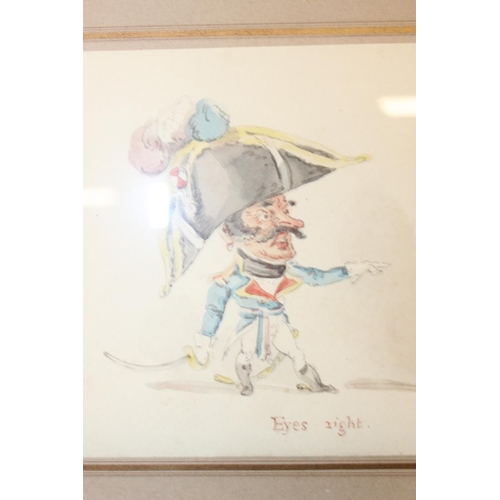 510 - A 19th century comedic or satirical watercolour of soldiers titled 