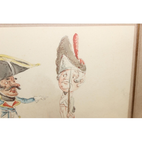 510 - A 19th century comedic or satirical watercolour of soldiers titled 