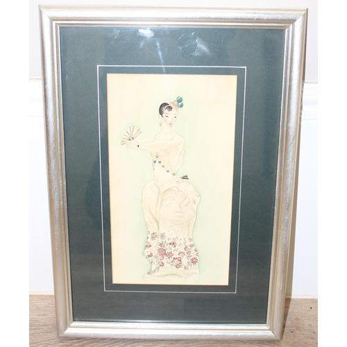 512 - An early to mid-20th century watercolour of a female figure, possibly a Meissen figure, with German ... 