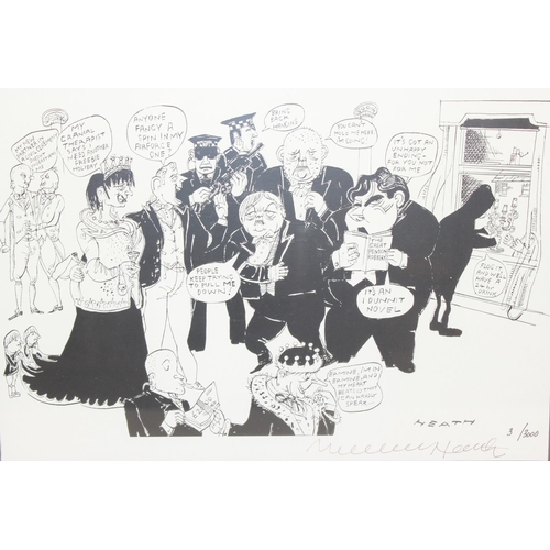 517 - 2 satirical framed black and white cartoons, one limited edition print (3/3000) signed in pencil 'He... 