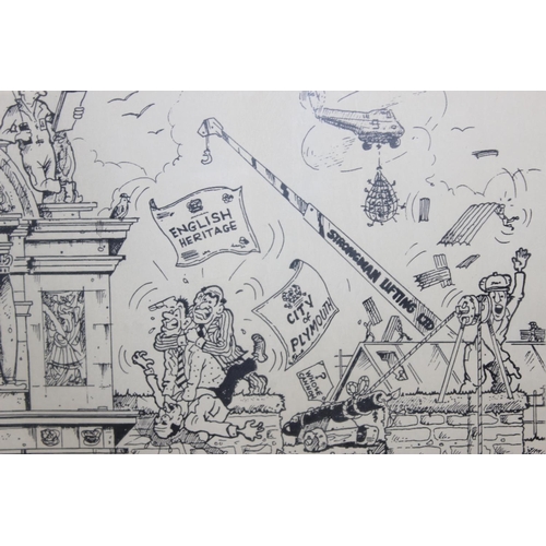 517 - 2 satirical framed black and white cartoons, one limited edition print (3/3000) signed in pencil 'He... 