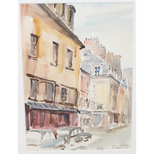 526 - 4 watercolours of landscapes and street scenes, 3 signed, largest approx 63cm x 49cm