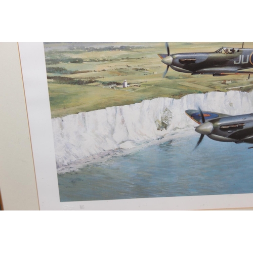 537 - Large limited edition aviation print (707/850) of the original by John Young, depicting 3 RAF Spitfi... 