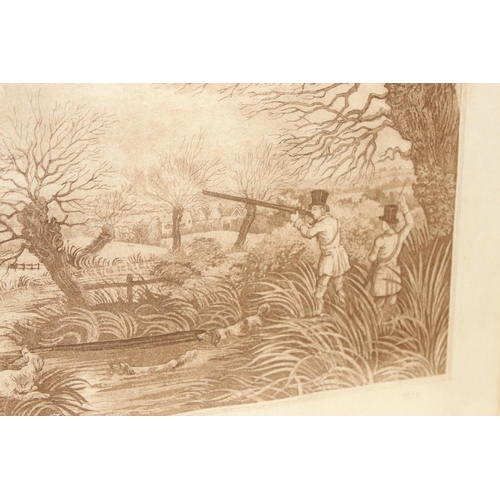 538 - 4 antique shooting related copper etching prints in gilt frames by Hogg Halken, approx 53cm x 42cm